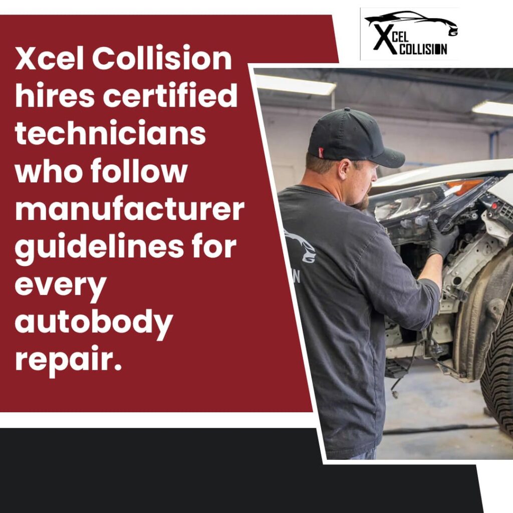 Certified technician working on auto body
